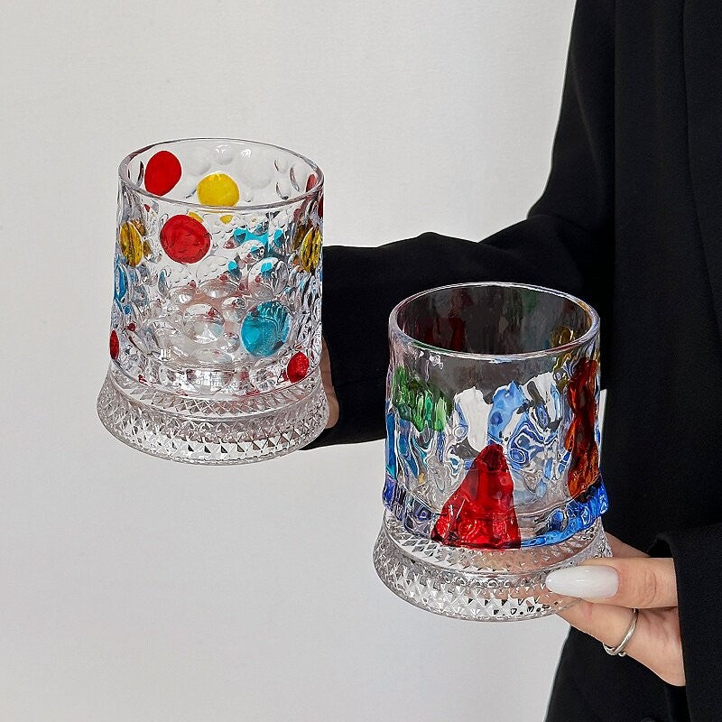 Hand Painted Rattan Glass Tumbler with Matching Base - Rattan money - Hair Remover