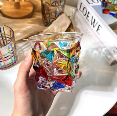 European Style New Enamel Whisky Glass With Colorful Woven Pattern - Diamond patterned wine glass / 1PCS - Hair Remover
