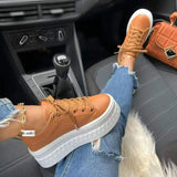 Round Toe Patent Leather Flat Sneakers with Durable Rubber Material - Khaki / Size37