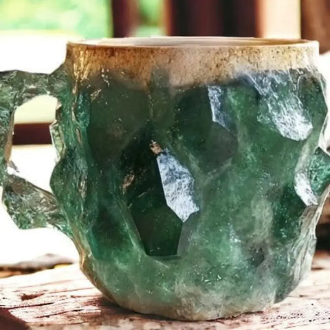 Elegant Resin Crystal Coffee Mug for Home and Workplace Decor - Green / 10cm High / Flat mouthed inner liner