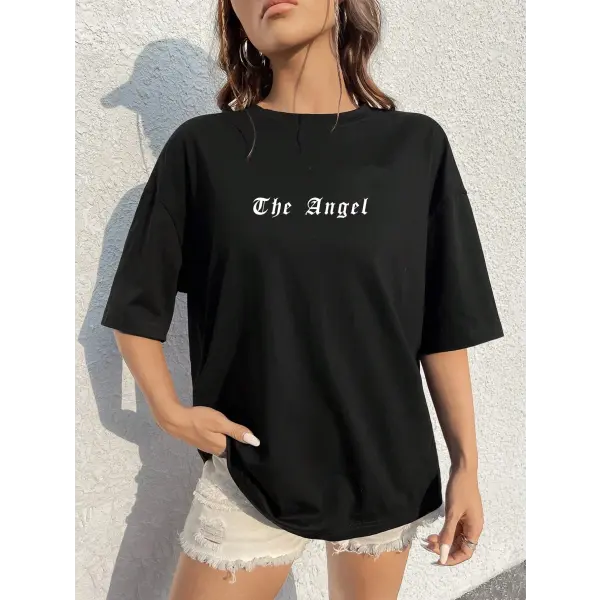 Dark Angel Wing Graphic T-Shirt for Women – Oversized Hip Hop Streetwear Cotton Tee