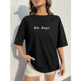Dark Angel Wing Graphic T-Shirt for Women – Oversized Hip Hop Streetwear Cotton Tee