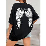 Dark Angel Wing Graphic T-Shirt for Women – Oversized Hip Hop Streetwear Cotton Tee