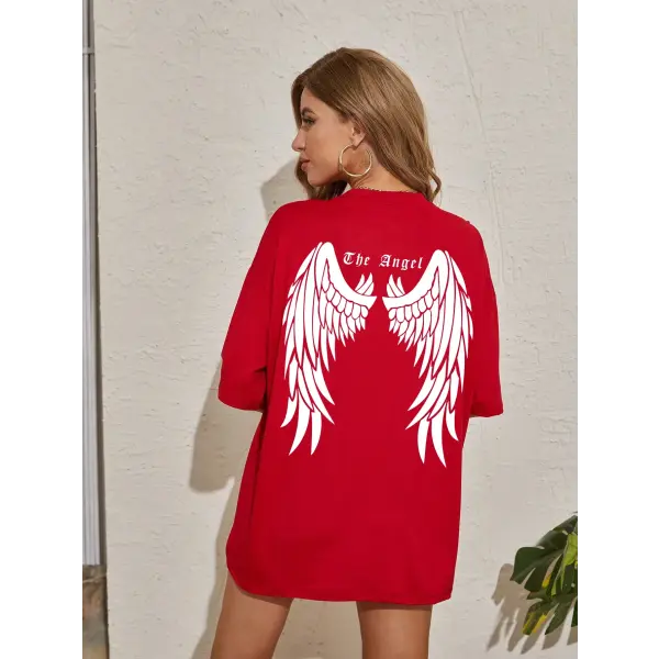 Dark Angel Wing Graphic T-Shirt for Women – Oversized Hip Hop Streetwear Cotton Tee - Red / XXL