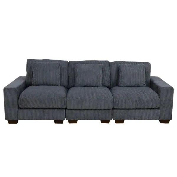 Dark Grey Corduroy 3-Piece Sofa - Double Armrests High-Density Sponge & Solid Wood - United States / 1 set