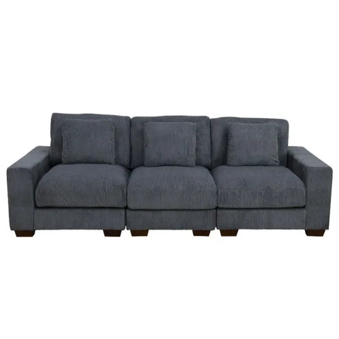 Dark Grey Corduroy 3-Piece Sofa - Double Armrests High-Density Sponge & Solid Wood - United States / 1 set