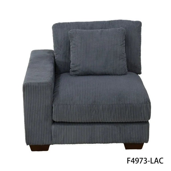 Dark Grey Corduroy 3-Piece Sofa - Double Armrests High-Density Sponge & Solid Wood - United States / One Seat-L