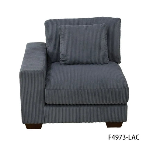 Dark Grey Corduroy 3-Piece Sofa - Double Armrests High-Density Sponge & Solid Wood - United States / One Seat-L