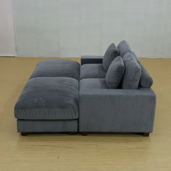 Dark Grey Corduroy 3-Piece Sofa - Double Armrests High-Density Sponge & Solid Wood