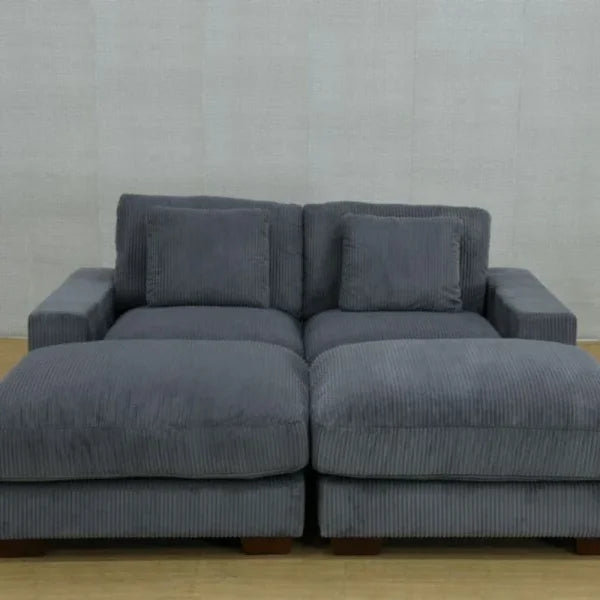 Dark Grey Corduroy 3-Piece Sofa - Double Armrests High-Density Sponge & Solid Wood