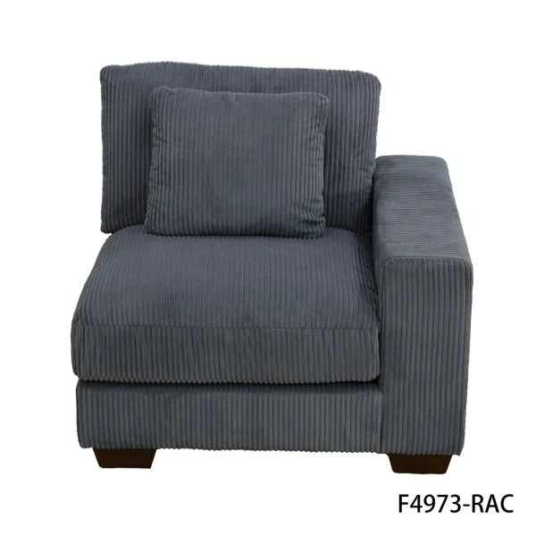 Dark Grey Corduroy 3-Piece Sofa - Double Armrests High-Density Sponge & Solid Wood - United States / One Seat-R