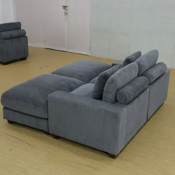 Dark Grey Corduroy 3-Piece Sofa - Double Armrests High-Density Sponge & Solid Wood