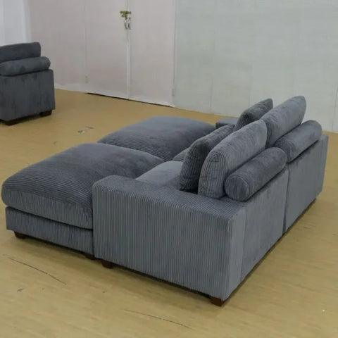 Dark Grey Corduroy 3-Piece Sofa - Double Armrests High-Density Sponge & Solid Wood
