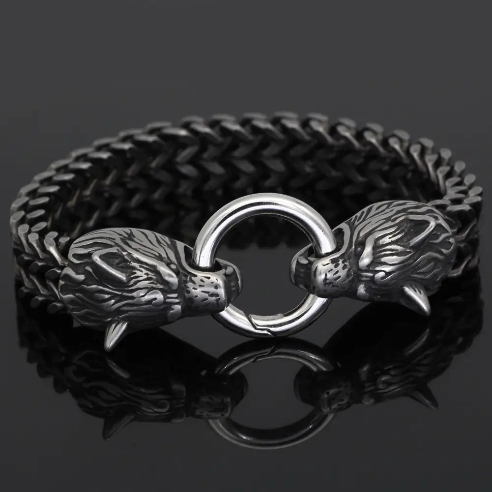 Hip-Hop Bracelet - Wolf Head Stainless Steel Men’s Jewelry