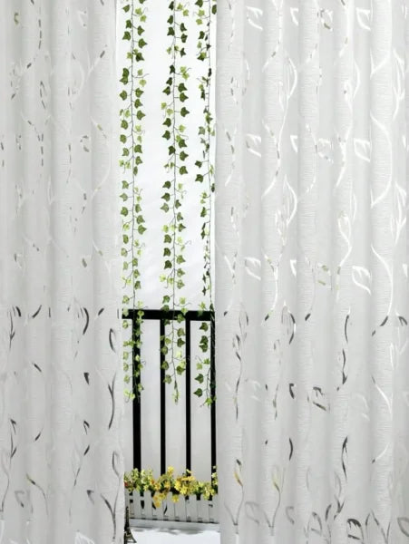 Decorative Cut-Out Leaves Sheer Curtain - Elegant Bedroom & Living Room Drapes
