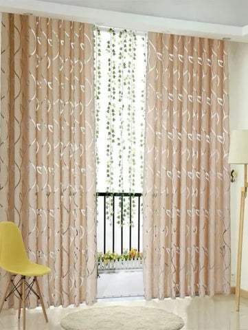 Decorative Cut-Out Leaves Sheer Curtain - Elegant Bedroom & Living Room Drapes - Brown / W150xH260cm / Rod Pocket