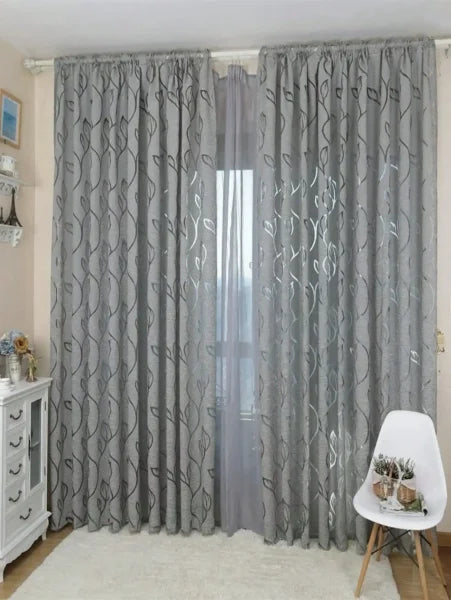 Decorative Cut-Out Leaves Sheer Curtain - Elegant Bedroom & Living Room Drapes - Gary / W150xH260cm / Rod Pocket
