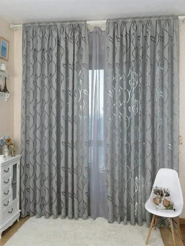 Decorative Cut-Out Leaves Sheer Curtain - Elegant Bedroom & Living Room Drapes - Gary / W150xH260cm / Rod Pocket