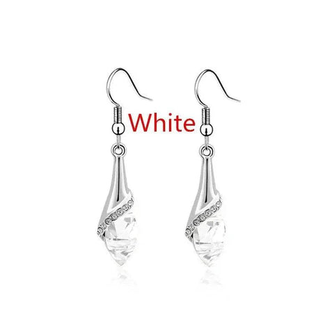 Delysia King Earrings - Trendy Shiny Gemstone Drop Earrings - white