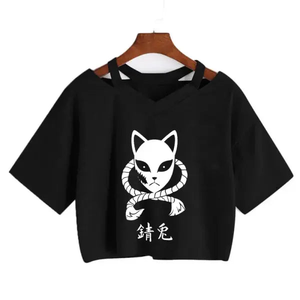 Demon Slayer Nezuko Crop Top T-Shirt for Women – Kimetsu no Yaiba Anime Manga Tee - 2256 / S