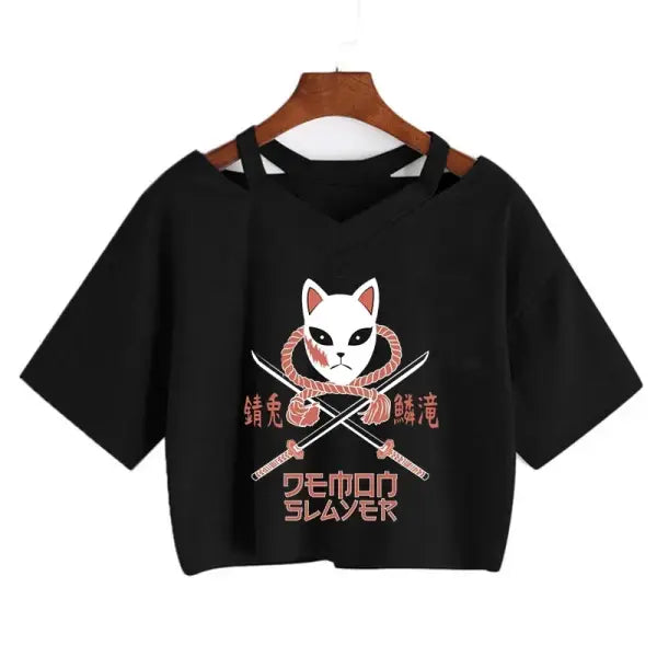 Demon Slayer Nezuko Crop Top T-Shirt for Women – Kimetsu no Yaiba Anime Manga Tee - 2271 / S