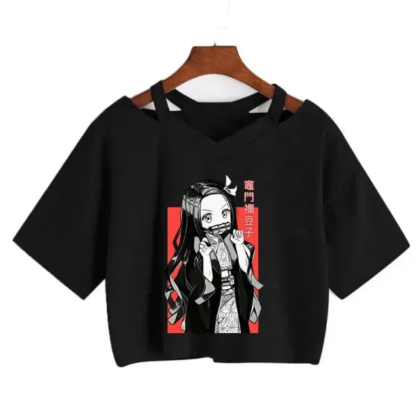 Demon Slayer Nezuko Crop Top T-Shirt for Women – Kimetsu no Yaiba Anime Manga Tee - 2267 / S