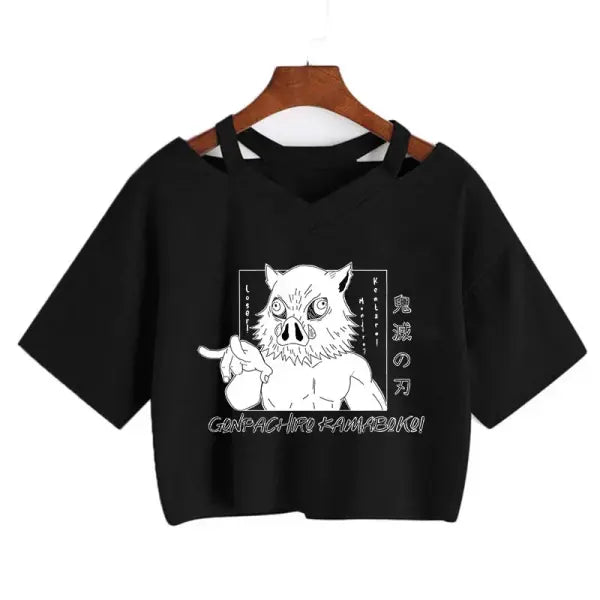 Demon Slayer Nezuko Crop Top T-Shirt for Women – Kimetsu no Yaiba Anime Manga Tee - 2266 / S