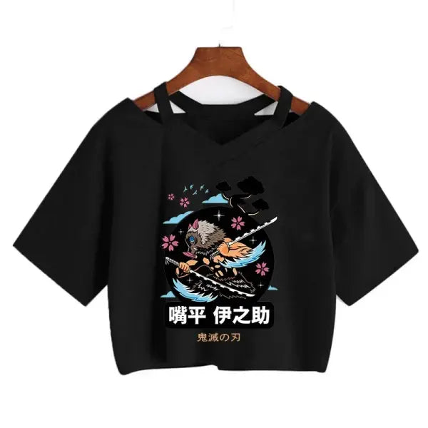 Demon Slayer Nezuko Crop Top T-Shirt for Women – Kimetsu no Yaiba Anime Manga Tee - 40000 / S