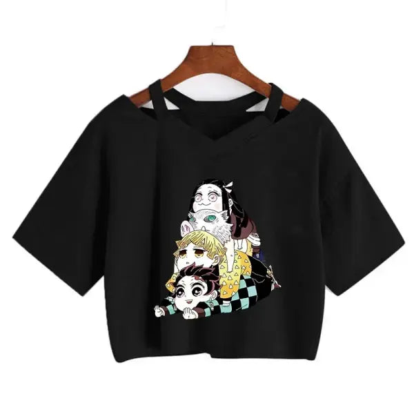 Demon Slayer Nezuko Crop Top T-Shirt for Women – Kimetsu no Yaiba Anime Manga Tee - 500 / S