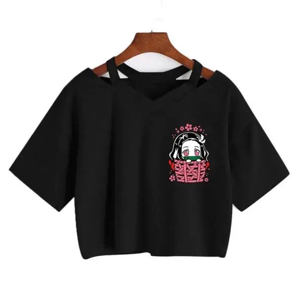 Demon Slayer Nezuko Crop Top T-Shirt for Women – Kimetsu no Yaiba Anime Manga Tee - 70005 / S