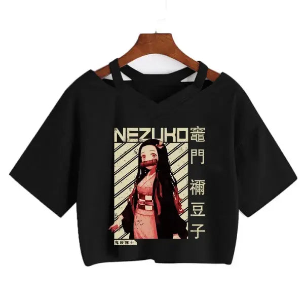 Demon Slayer Nezuko Crop Top T-Shirt for Women – Kimetsu no Yaiba Anime Manga Tee - 2210 / M