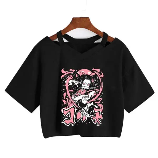 Demon Slayer Nezuko Crop Top T-Shirt for Women – Kimetsu no Yaiba Anime Manga Tee - 2254 / XXL