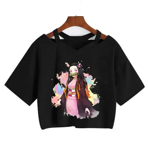 Demon Slayer Nezuko Crop Top T-Shirt for Women – Kimetsu no Yaiba Anime Manga Tee - 2314 / S