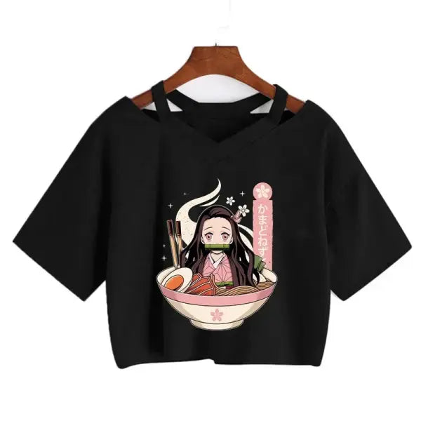 Demon Slayer Nezuko Crop Top T-Shirt for Women – Kimetsu no Yaiba Anime Manga Tee - 2255 / S