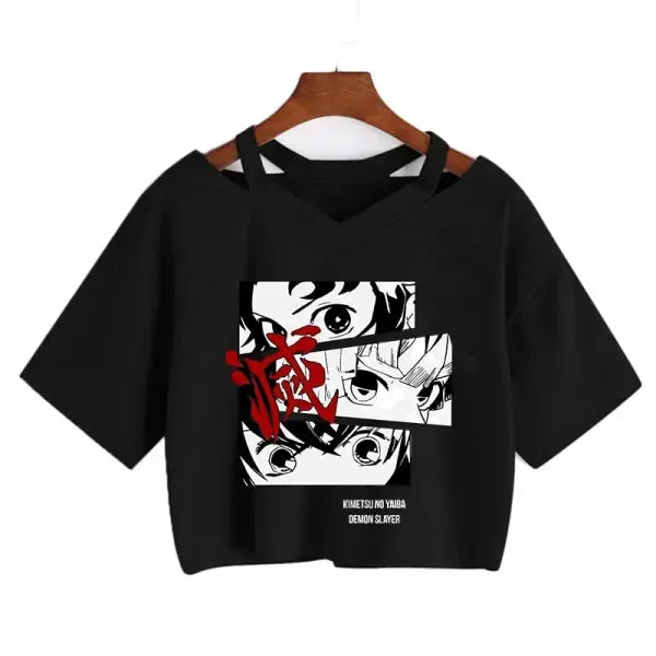 Demon Slayer Nezuko Crop Top T-Shirt for Women – Kimetsu no Yaiba Anime Manga Tee - 2262 / S