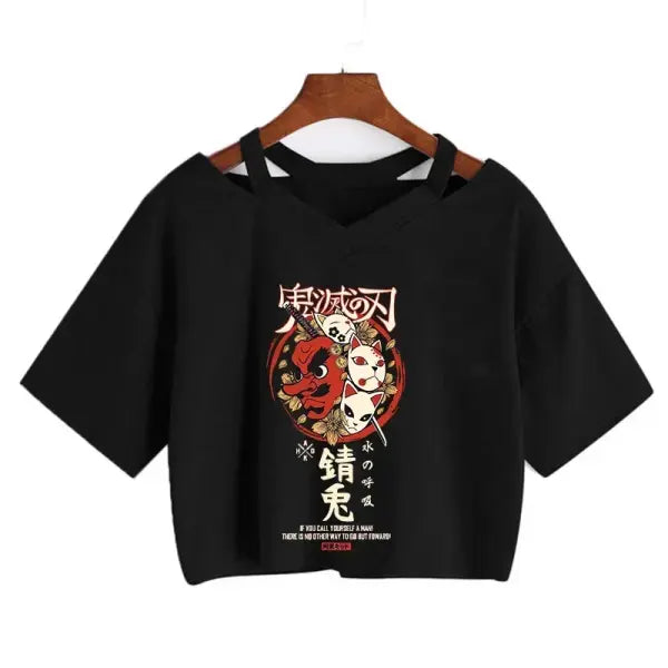 Demon Slayer Nezuko Crop Top T-Shirt for Women – Kimetsu no Yaiba Anime Manga Tee - 2311 / S