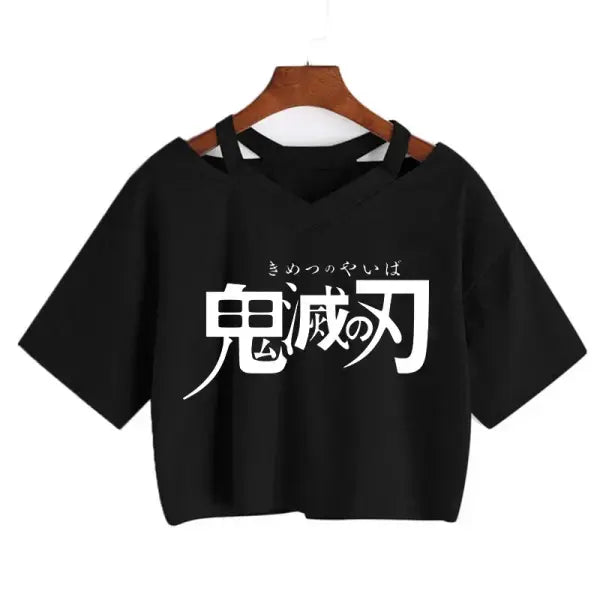 Demon Slayer Nezuko Crop Top T-Shirt for Women – Kimetsu no Yaiba Anime Manga Tee - 40006 / L