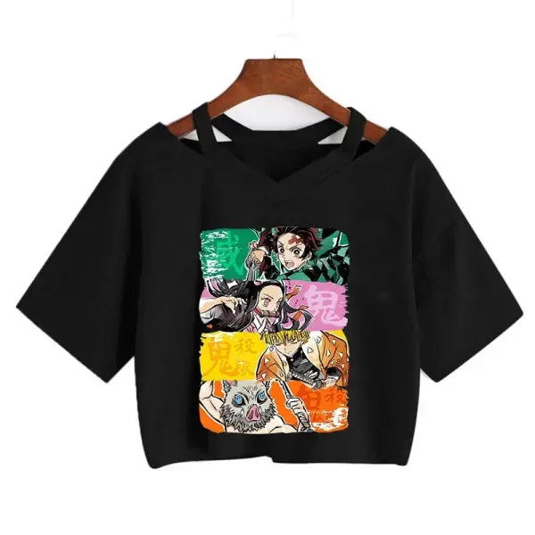 Demon Slayer Nezuko Crop Top T-Shirt for Women – Kimetsu no Yaiba Anime Manga Tee - 40003 / M