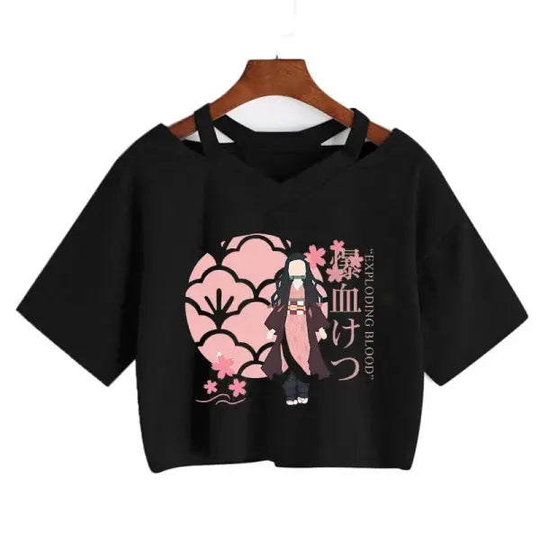 Demon Slayer Nezuko Crop Top T-Shirt for Women – Kimetsu no Yaiba Anime Manga Tee - 32701 / S