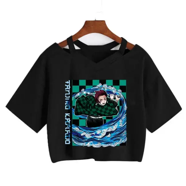 Demon Slayer Nezuko Crop Top T-Shirt for Women – Kimetsu no Yaiba Anime Manga Tee - 2202 / L
