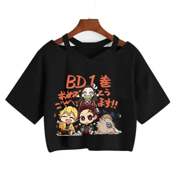 Demon Slayer Nezuko Crop Top T-Shirt for Women – Kimetsu no Yaiba Anime Manga Tee - 550 / S
