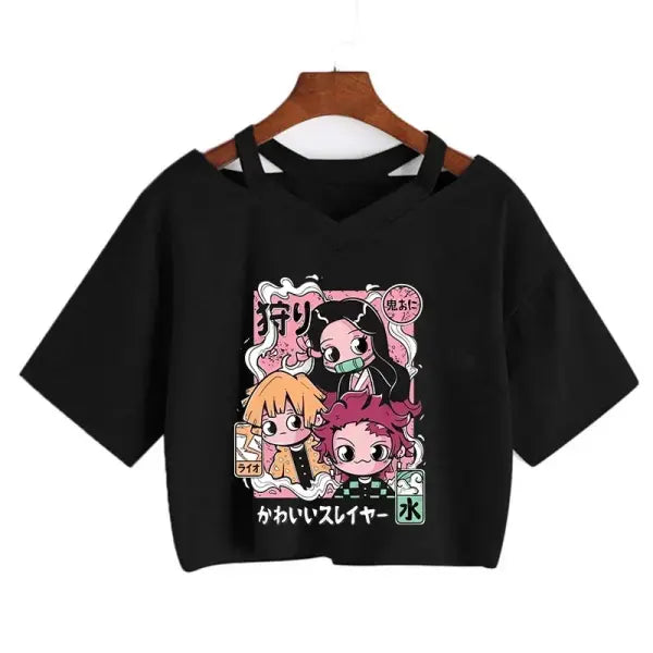 Demon Slayer Nezuko Crop Top T-Shirt for Women – Kimetsu no Yaiba Anime Manga Tee - 40005 / S