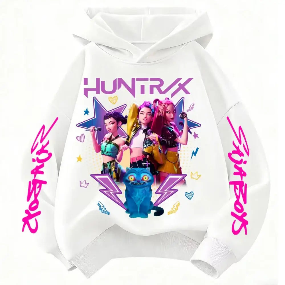 Demone Hunter Girl’s Pink Hooded Streetwear Autumn Cute Anime Baby Pullover Kids Y2K Kawaii Long Sleeved T-shirt Casual