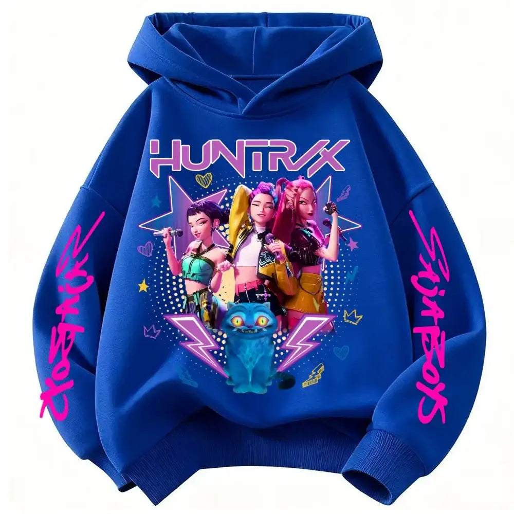 Demone Hunter Girl’s Pink Hooded Streetwear Autumn Cute Anime Baby Pullover Kids Y2K Kawaii Long Sleeved T-shirt Casual