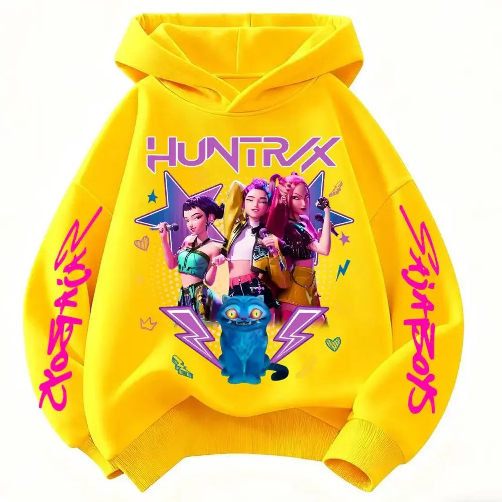 Demone Hunter Girl’s Pink Hooded Streetwear Autumn Cute Anime Baby Pullover Kids Y2K Kawaii Long Sleeved T-shirt Casual