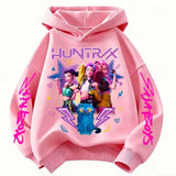 Demone Hunter Girl’s Pink Hooded Streetwear Autumn Cute Anime Baby Pullover Kids Y2K Kawaii Long Sleeved T-shirt Casual