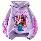 Demone Hunter Girl’s Pink Hooded Streetwear Autumn Cute Anime Baby Pullover Kids Y2K Kawaii Long Sleeved T-shirt Casual