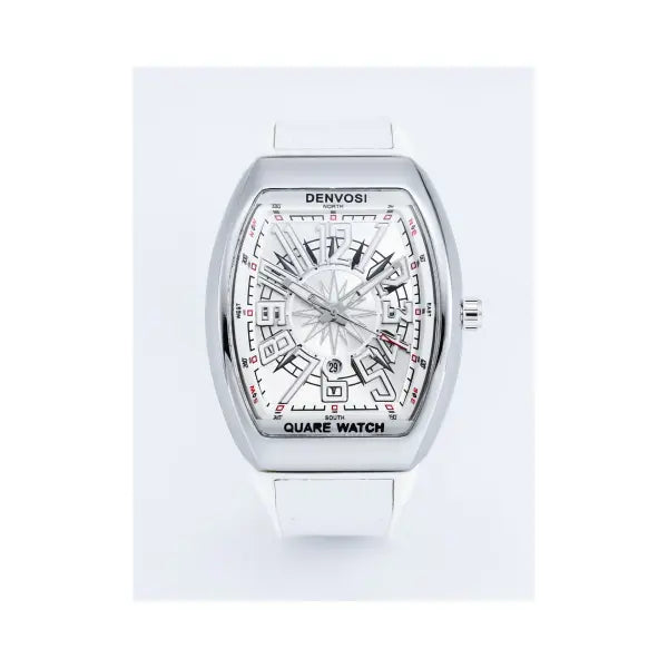 Silicone Strap Quartz Watch with Alloy Case and Luminous Hands - white