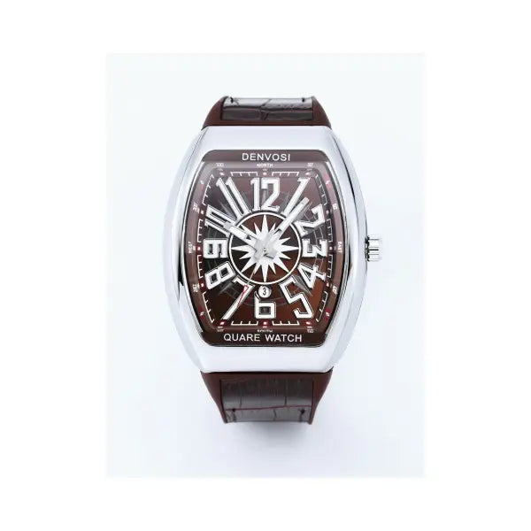Silicone Strap Quartz Watch with Alloy Case and Luminous Hands - brown