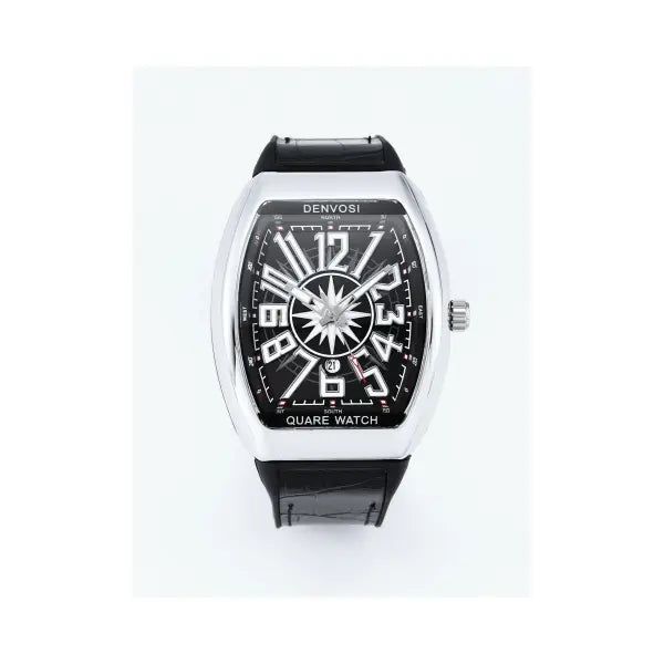 Silicone Strap Quartz Watch with Alloy Case and Luminous Hands - black